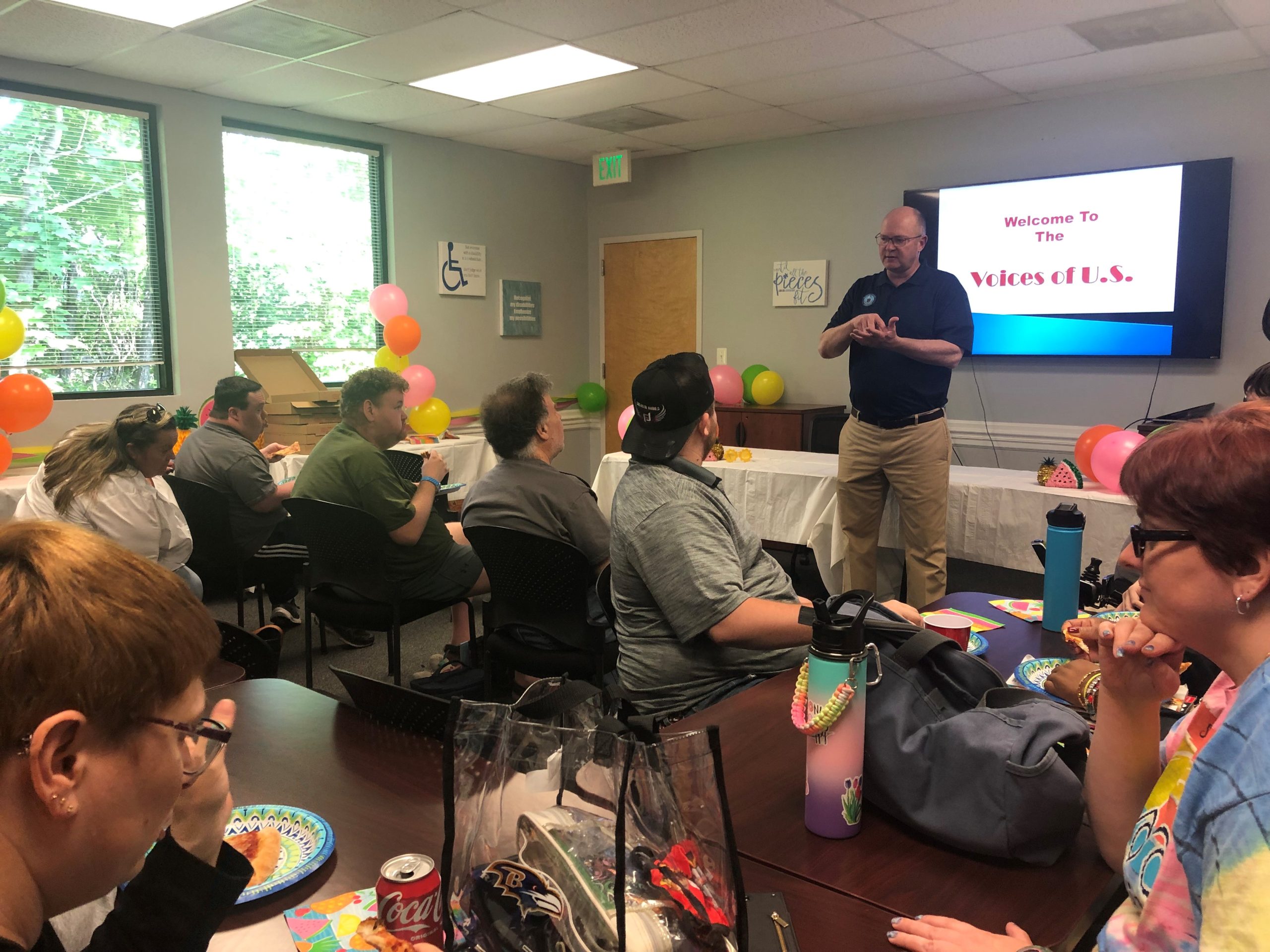 Harford County Executive, Bob Cassilly, met with self-advocacy group Voices of US at Aspire Living & Learning.