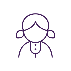 Purple icon of a child with pig tails. 